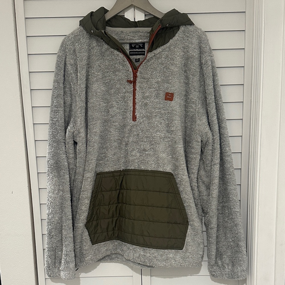 Men's Gray and Green Billabong Hooded Sweatshirt